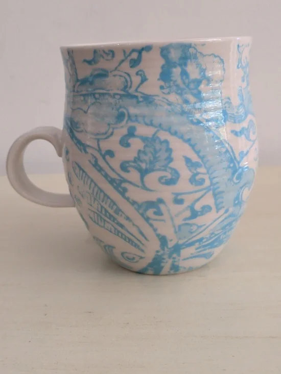 Anthropologie M Alphabet Monogram Ceramic Mug White And Blue - Picture 3 of 7